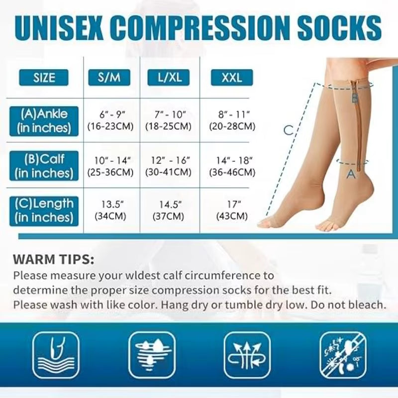 Zipper Compression Socks Men Women Knee Maternity High Socks Anti-Fatigue Stretchy Sox Outdoor Running Hiking Sports Socks YSZ01