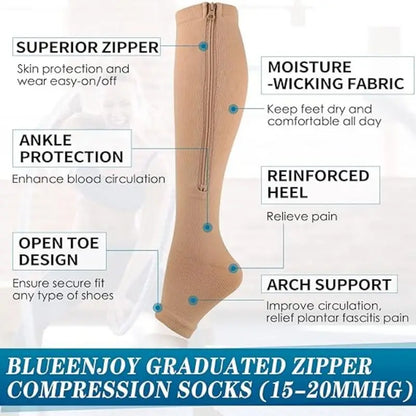 Zipper Compression Socks Men Women Knee Maternity High Socks Anti-Fatigue Stretchy Sox Outdoor Running Hiking Sports Socks YSZ01