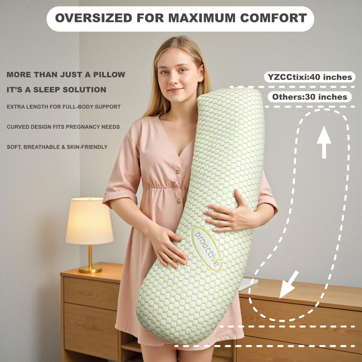 Pregnancy Pillow - Full Body Maternity Support for Back & Hips, Soft Sleeping Pillow with Removable Cover, Comfort for Side Sleepers and Pregnancy